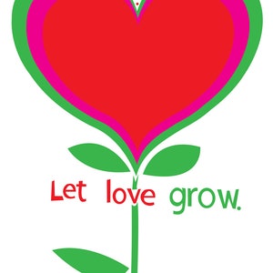 Giclee Love Heart Flower Mid Century Nursery Art Let Love Grow Heart Illustration Minimalist Print Wall Decor Wall Art image 2