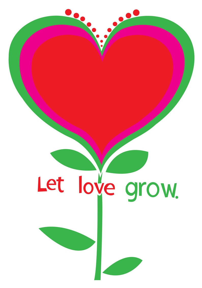 Giclee Love Heart Flower Mid Century Nursery Art Let Love Grow Heart Illustration Minimalist Print Wall Decor Wall Art image 2