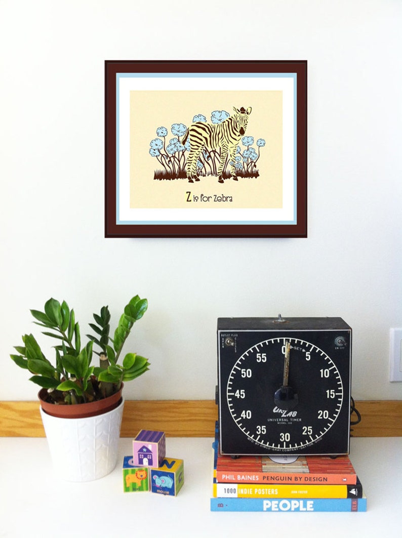 Alphabet Print Nursery Art Z is for Zebra hand screenprinted Animal Art Print image 2