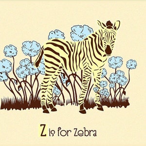 Alphabet Print Nursery Art Z is for Zebra hand screenprinted Animal Art Print image 1