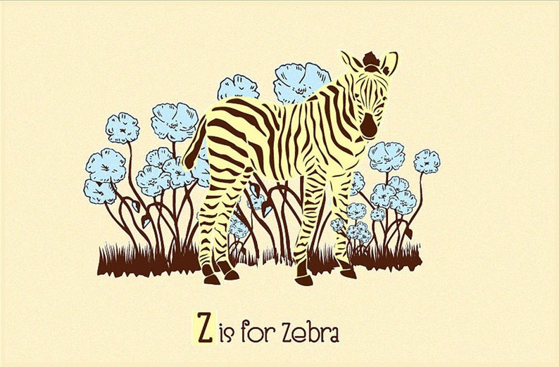 Alphabet Print Nursery Art Z is for Zebra hand screenprinted Animal Art Print image 1
