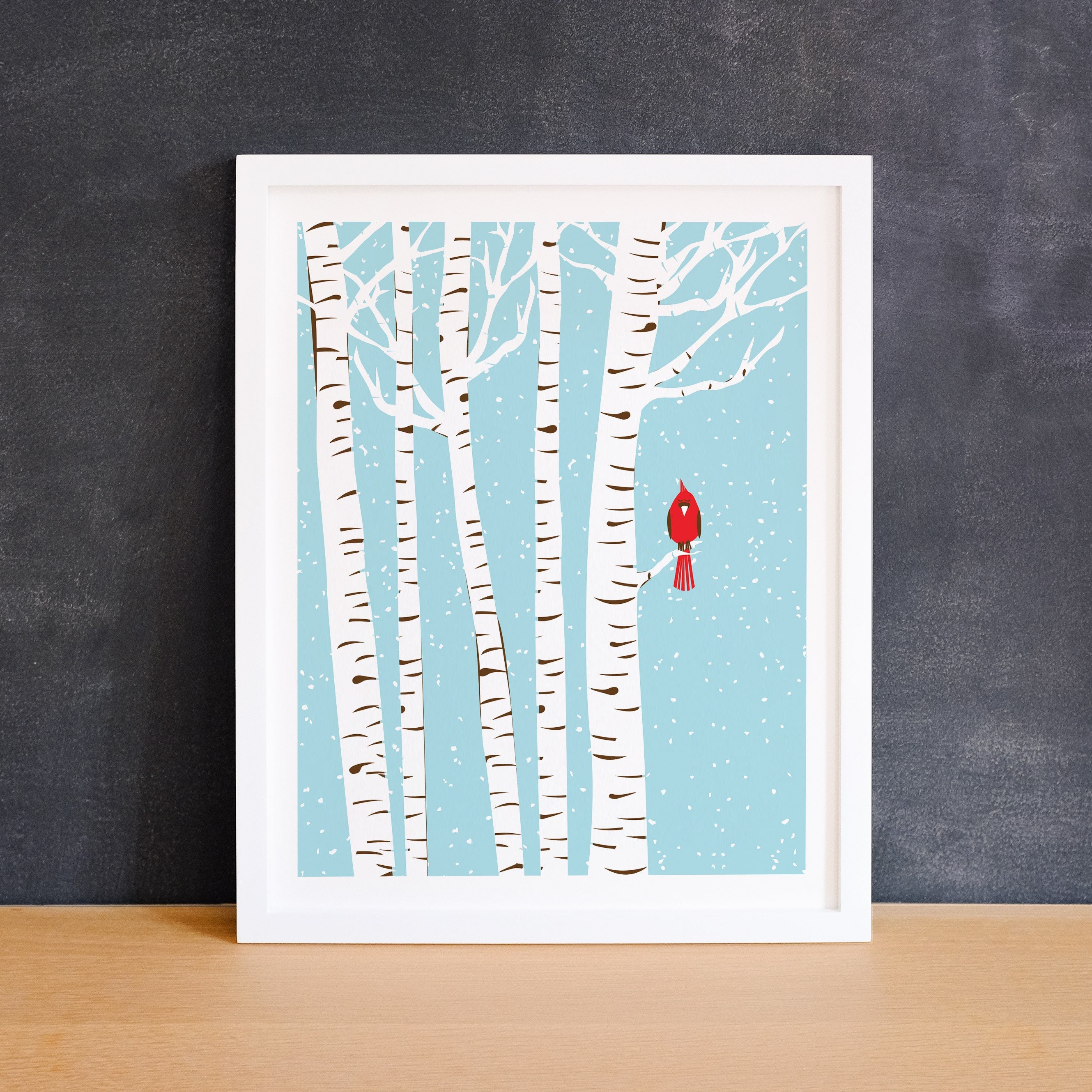 4 Seasons Cardinal Bird Art Prints Birch Trees Print Set | Etsy