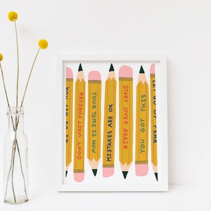 Impresión artística inspiradora para el aula en Giclée: lápices You Got This: impresión Giclée Power Up, arte de pared para la oficina en el hogar, decoración de pared, arte para la habitación de los niños