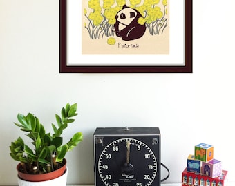 Screenprint Alphabet Print - P is for Panda Print - Kids Wall Art Nursery Silkscreen Print Poster