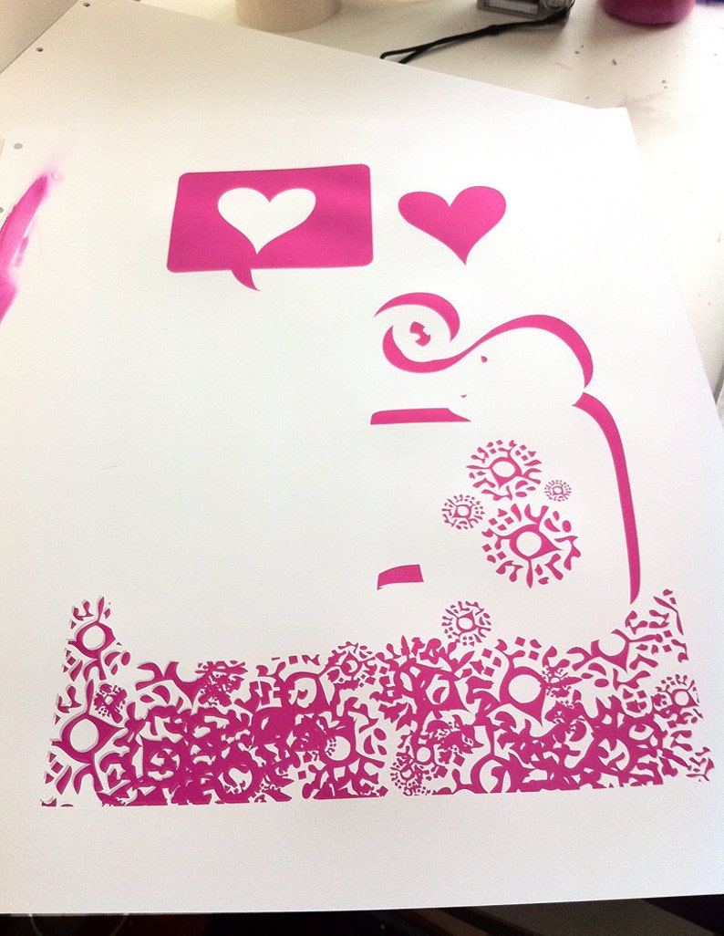 Elephants in Love Screenprint Art Print Elephant Art Elephants Never Forget Love Poster image 2