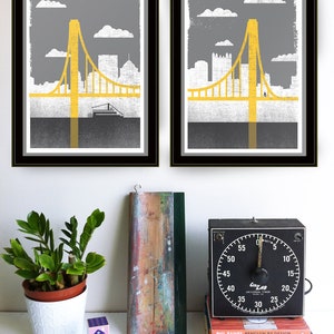 Pittsburgh Art City of Bridges 2 Silkscreen Print Pittsburgh Bike Print Pittsburgh Bicycle Poster Bridge Art Wall Decor & Wall Art image 4