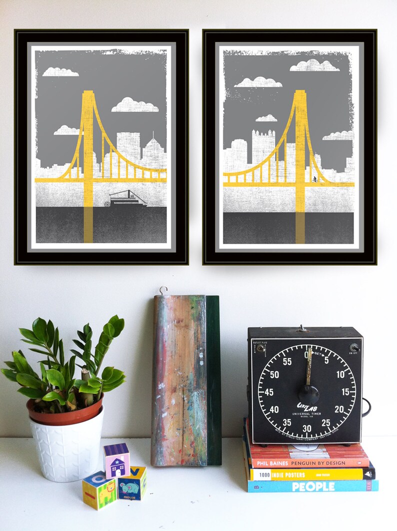 Pittsburgh Art City of Bridges 2 Silkscreen Print Pittsburgh Bike Print Pittsburgh Bicycle Poster Bridge Art Wall Decor & Wall Art image 4