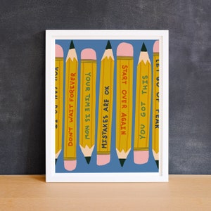 Back to School Pencils Art Print Giclee - Power Up Inspirational Positive Sayings Wall Art  -Illustration - Teacher Art Kids Print