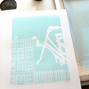 Bicycle Art Screenprint Bike Art Print Silkscreen Poster Going To See My Baby Blue Bike Lovers Wall Art Home Decor image 5