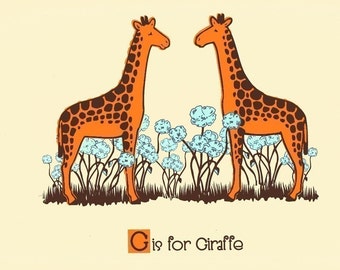 Nursery Print G is for Giraffe Alphabet Print - Screenprint Nursery Art -  Kids Wall Art Silkscreen Animal ABC Poster by strawberryluna