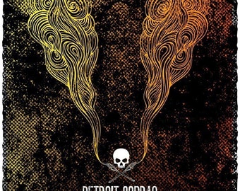 Screenprinted Poster - The Detroit Cobras Rock Gig Poster Smoking Skull Wall Decor