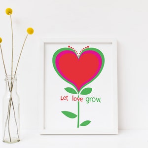 Giclee Love Heart Flower Mid Century Nursery Art Let Love Grow Heart Illustration Minimalist Print Wall Decor Wall Art image 3