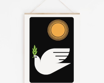 Sérigraphie colombe de la paix - oiseau de la paix - art mural sérigraphie affiche de la paix imprimée à la main - art de la paix sur terre