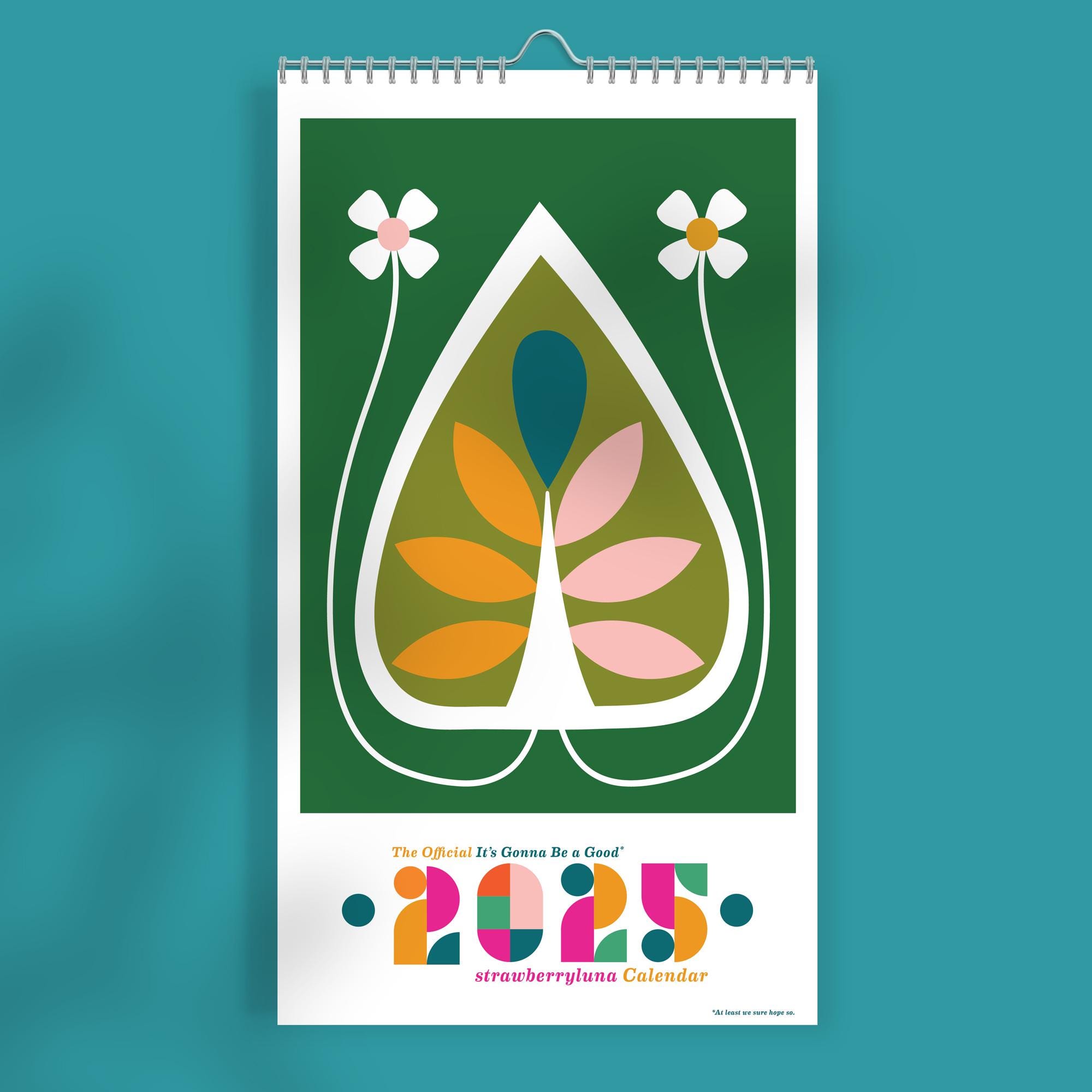 Wall Calendar 2025 Mid Century Style Illustrated Wall Calendar - Art Botanical Nature Birds and Flowers Retro Style Graphic Design