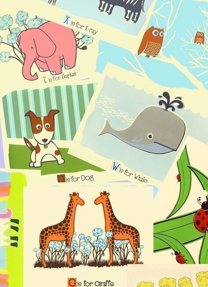 Alphabet Prints Nursery Art Print ABC Posters Choose Any 3 Screenprint Animal Alphabet Art Prints Nursery Decor by strawberryluna image 1
