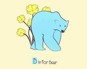 Screenprint Alphabet Print Nursery Art - B is for Bear - hand screenprinted Animal Art Print