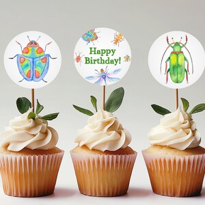 Editable Bug Birthday Cupcake Toppers, 5 Bug Cupcake Toppers, Printable Cupcake Toppers, Bug Party Decor