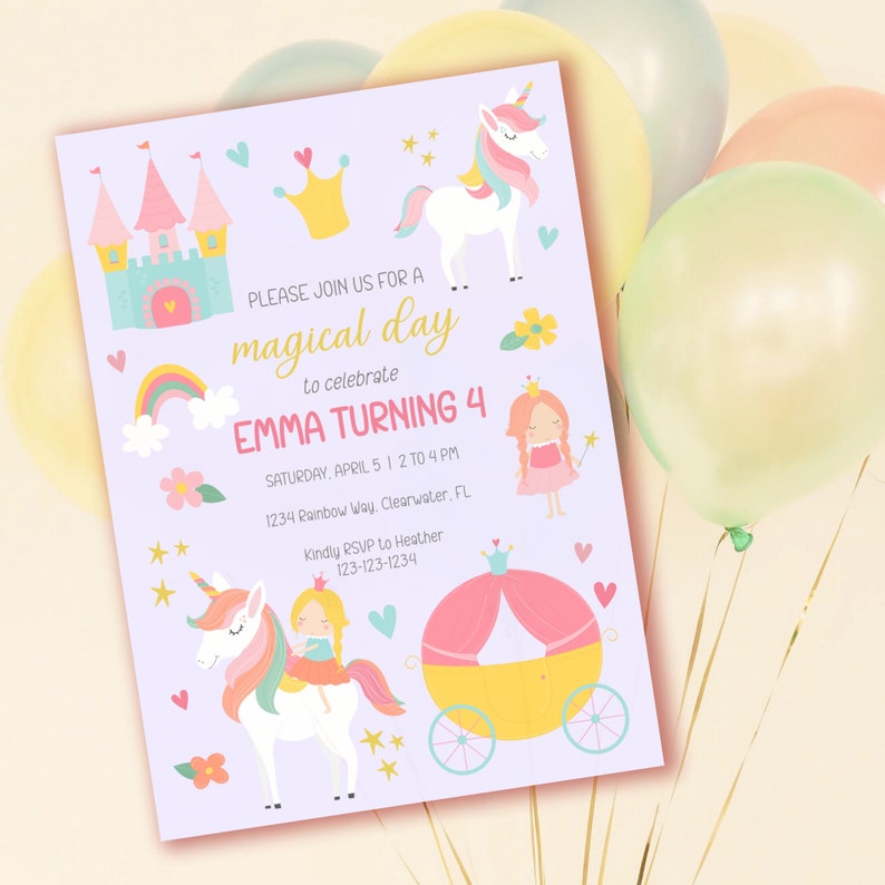 Editable Princess Birthday Invitation, Princess Party Invite, Princess Party, Editable ...