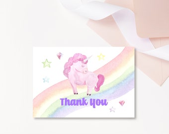 Tarjeta de agradecimiento de cumpleaños de unicornio editable, gracias de unicornio, plantilla de tarjeta de agradecimiento editable, tarjeta de agradecimiento imprimible, descarga digital