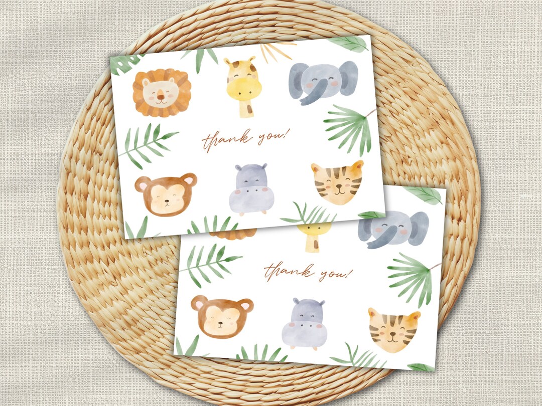 Editable Wild One Thank You Card, Zoo Animal Thank You, Animal Thank ...