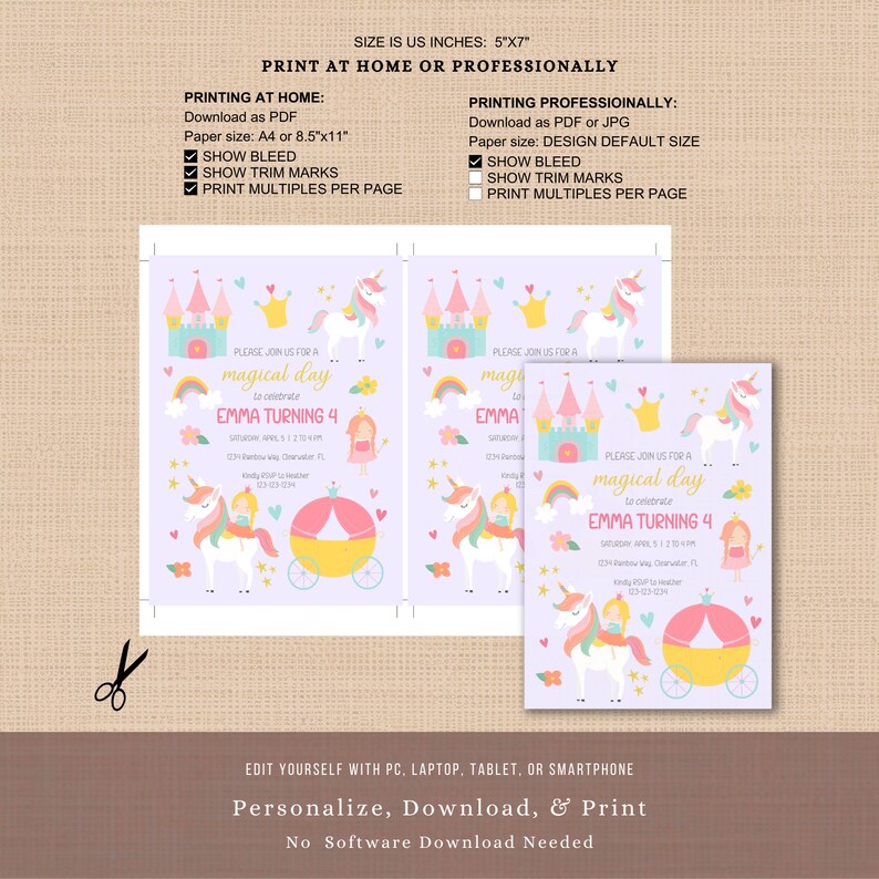 Editable Princess Birthday Invitation, Princess Party Invite, Princess Party, Editable ...