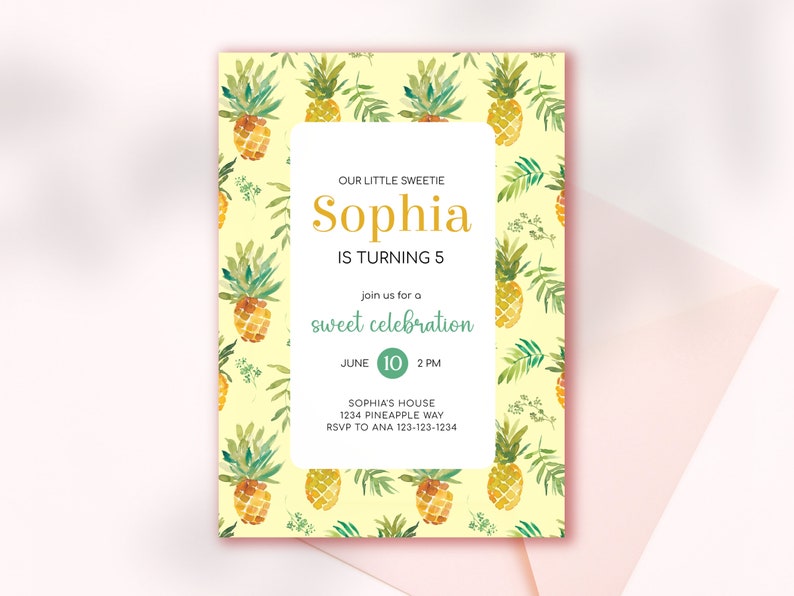 Pineapple Birthday Invitation Template, Pineapple Party Invite ...