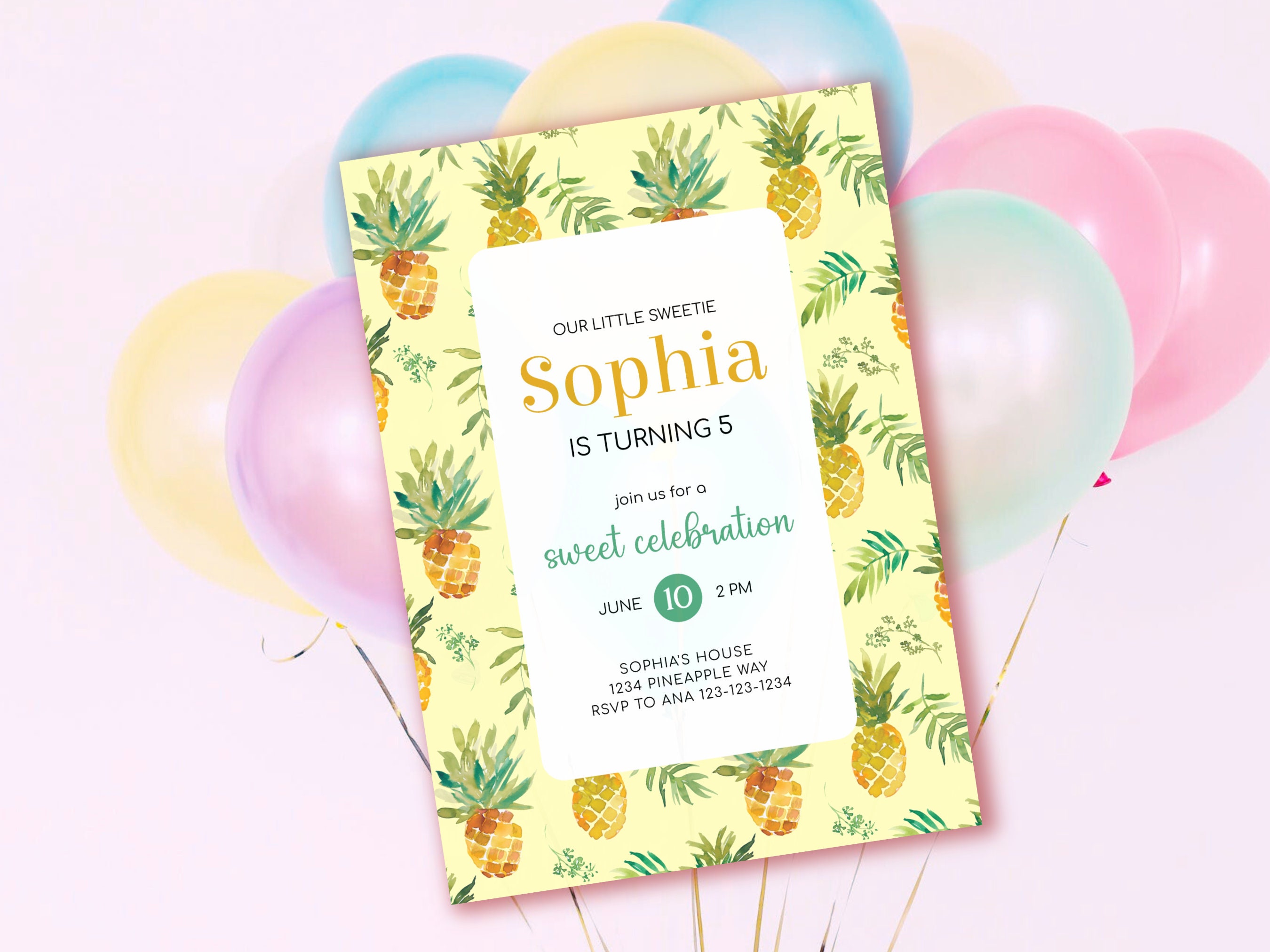 Pineapple Birthday Invitation Template, Pineapple Party Invite ...