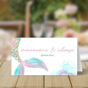 Editable Mermaid Birthday Food Tent Card, Printable Party Food Sign ...
