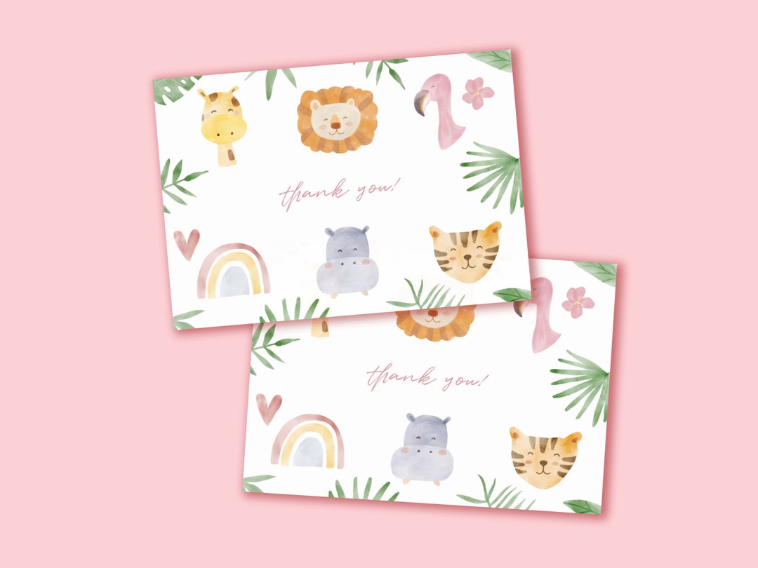Editable Wild One Thank You Card, Zoo Animal Thank You, Animal Thank ...