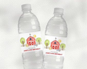 Editable Farm Birthday Water Bottle Label, Farm Water Label, Printable Water Bottle Label, Farm Party Decor, Water Bottle Label Template