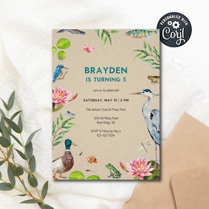 Nature Birthday Invitation, Outdoor Party Invite, Editable Invitation Template, Printable Birthday Invitation, Nature Trail Invitation, Pond