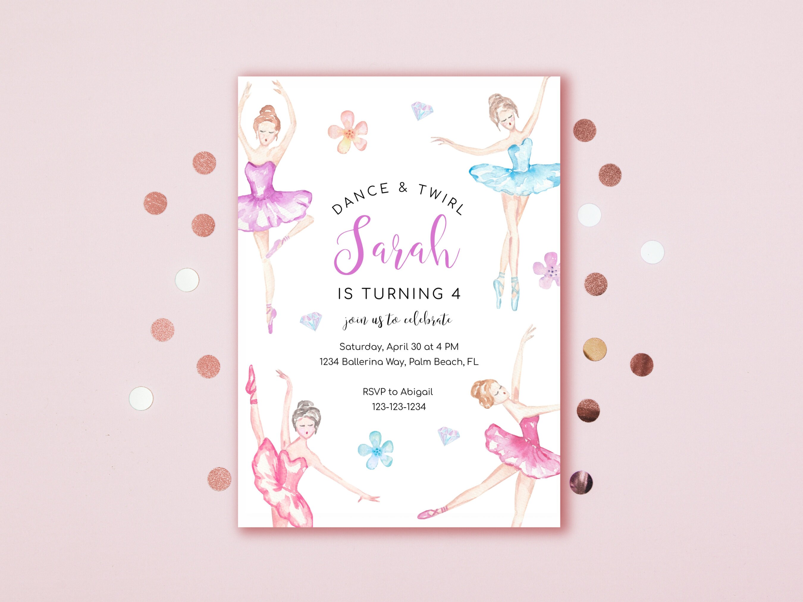 Editable Ballerina Birthday Invitation, Ballet Party Invite, Ballerina ...