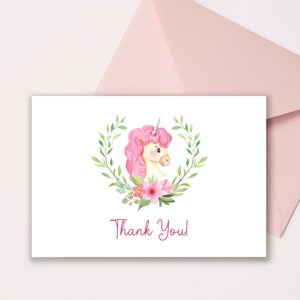 Tarjeta de agradecimiento de cumpleaños de unicornio editable, gracias de unicornio, plantilla de tarjeta de agradecimiento editable, tarjeta de agradecimiento imprimible, descarga digital imagen 2