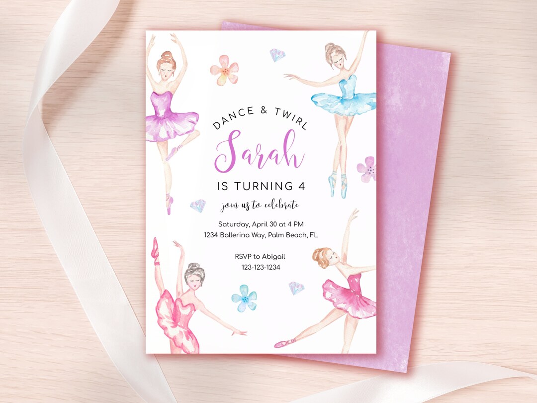 Editable Ballerina Birthday Invitation, Ballet Party Invite, Ballerina ...