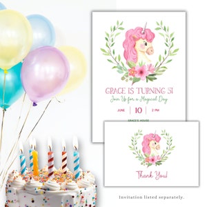 Tarjeta de agradecimiento de cumpleaños de unicornio editable, gracias de unicornio, plantilla de tarjeta de agradecimiento editable, tarjeta de agradecimiento imprimible, descarga digital imagen 3