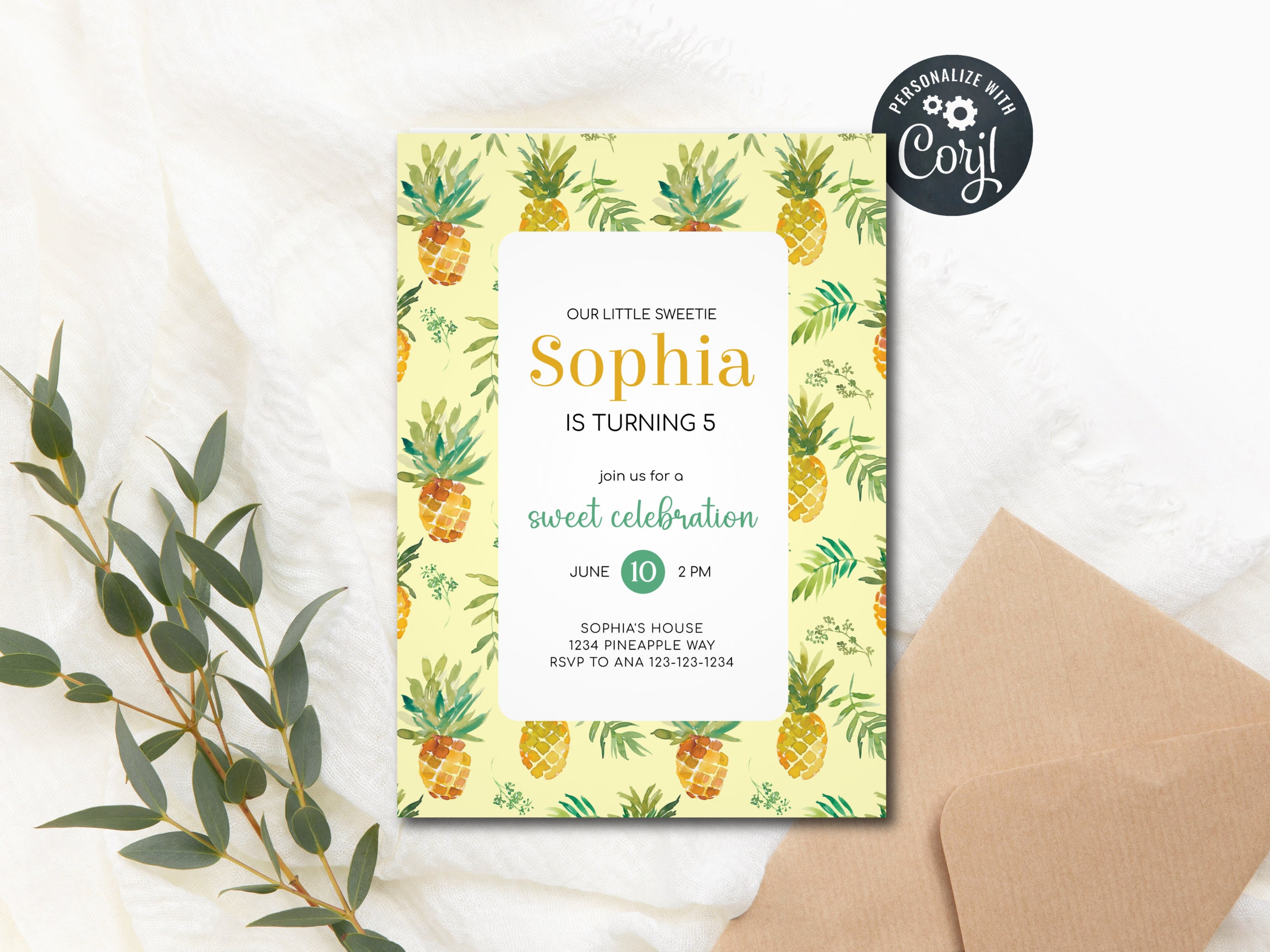 Pineapple Birthday Invitation Template, Pineapple Party Invite ...