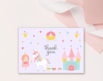 Tarjeta de agradecimiento de cumpleaños de princesa editable, gracias de princesa, plantilla de tarjeta de agradecimiento editable, tarjeta de agradecimiento imprimible, descarga digital