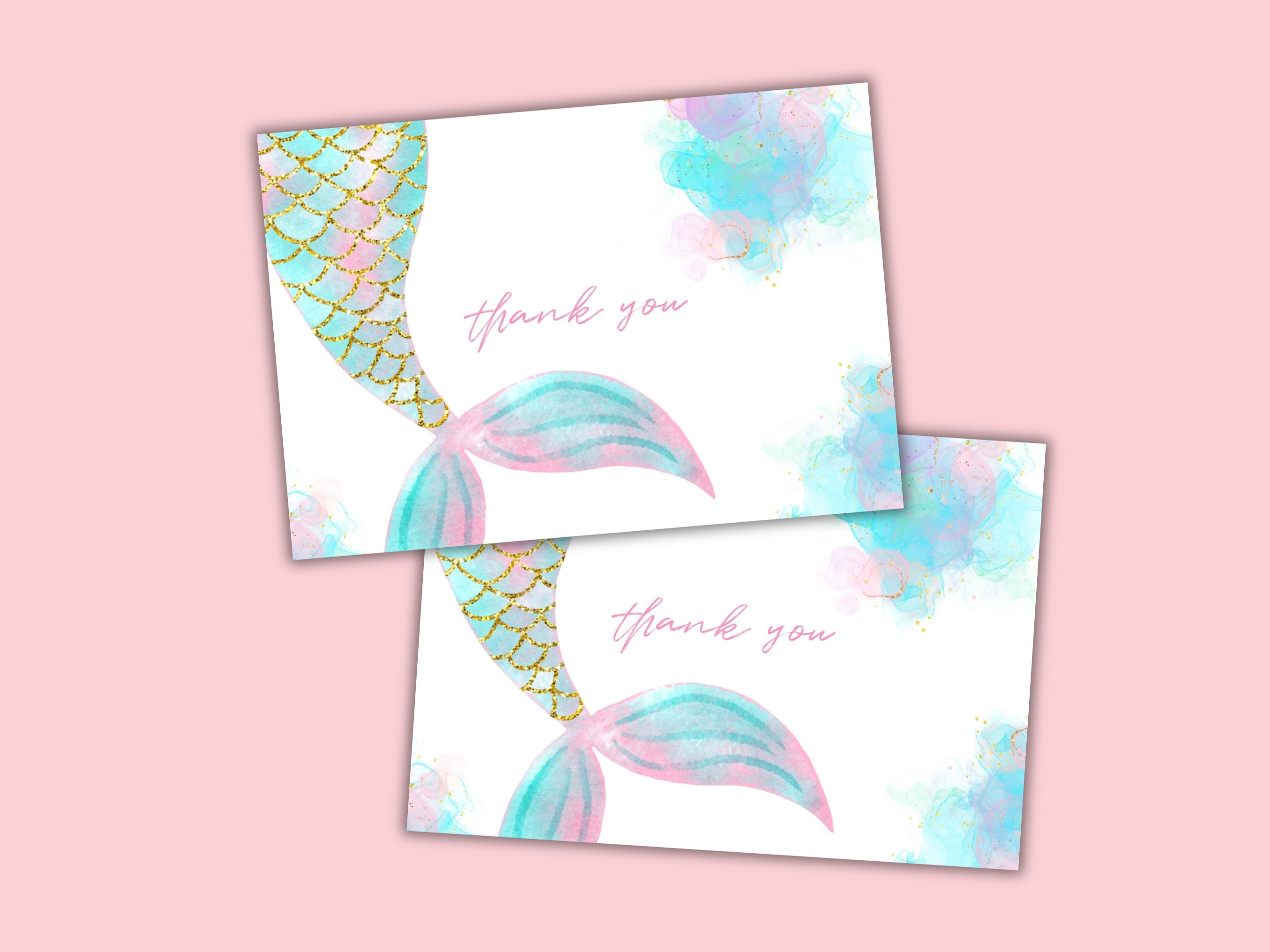 Editable Mermaid Birthday Thank You Card, Mermaid Thank You, Editable ...