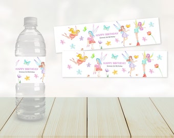 Editable Fairy Birthday Water Bottle Label, Fairy Garden Water Label, Printable Water Bottle Label, Fairy Birthday Party Decor