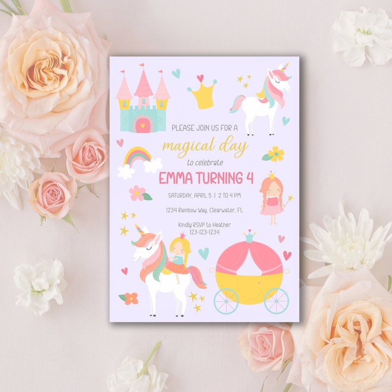 Editable Princess Birthday Invitation, Princess Party Invite, Princess Party, Editable ...