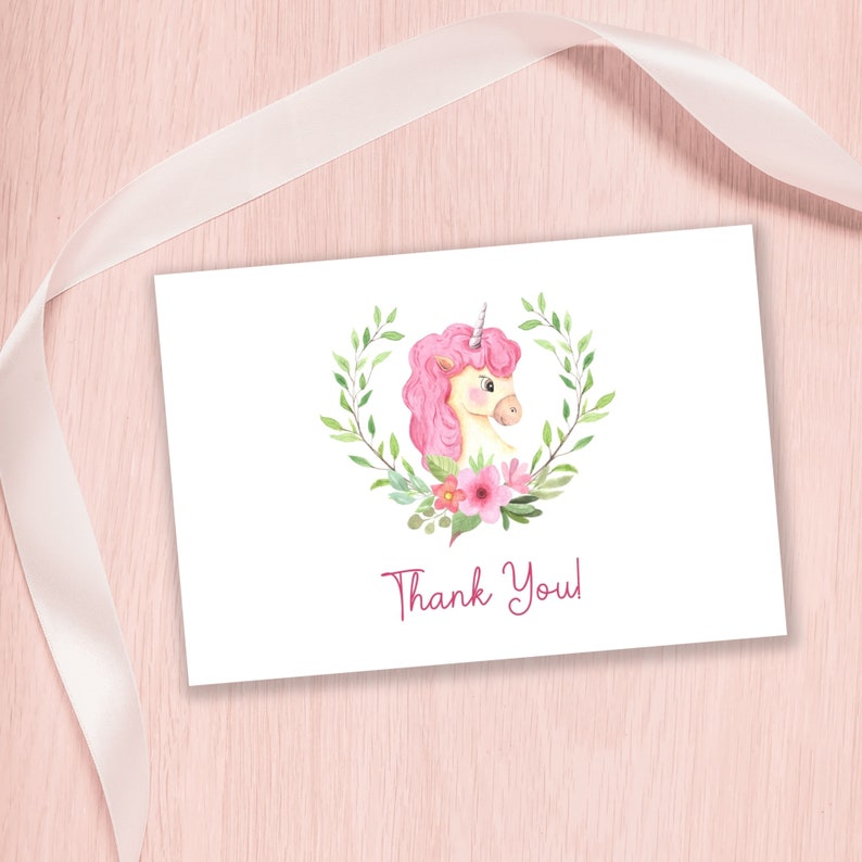 Tarjeta de agradecimiento de cumpleaños de unicornio editable, gracias de unicornio, plantilla de tarjeta de agradecimiento editable, tarjeta de agradecimiento imprimible, descarga digital imagen 1