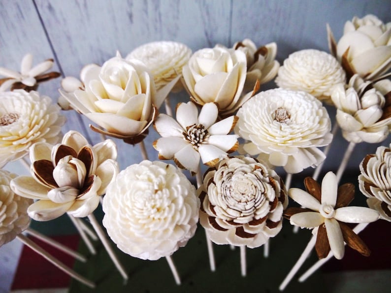 20 Sola Wood Diffuser Flowers with 7.5in. Rattan Reeds, mix of Jasmine, Rose, Zinnia, Lotus, Dianthus, Rangoon-Creeper image 2