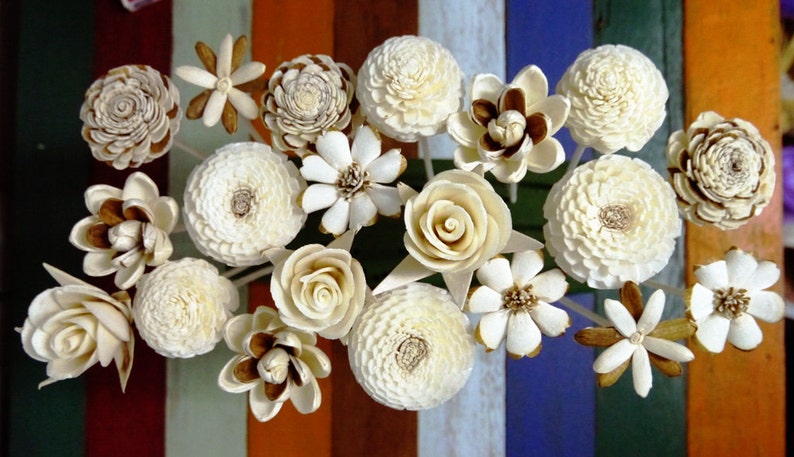 20 Sola Wood Diffuser Flowers with 7.5in. Rattan Reeds, mix of Jasmine, Rose, Zinnia, Lotus, Dianthus, Rangoon-Creeper image 1