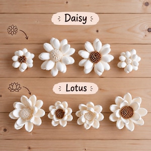 8-30 stuks Lotus nr. 2 en Madeliefje Sola Houten Diffuser Bloemen 5 cm x 8 cm diameter.