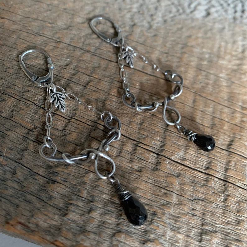 Breathe earrings .. metalwork sterling silver fine silver black spinel