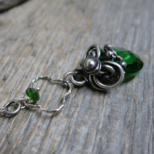 Iulius necklace ... sterling and fine silver / wire wrapped / emerald Swarovski leaf image 4