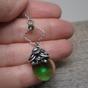 Iulius necklace ... sterling and fine silver / wire wrapped / emerald Swarovski leaf image 3