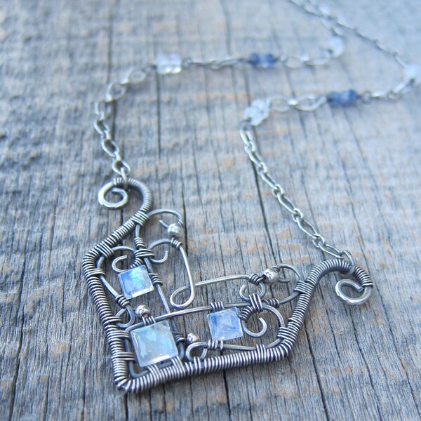 Eventide, a Luxe Wire Wrapped Necklace with AA Grade Moonstone and Sterling Silver