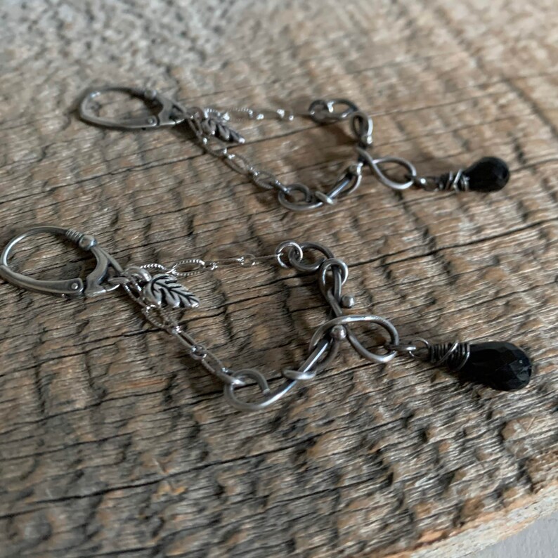 Breathe earrings .. metalwork sterling silver fine silver black spinel