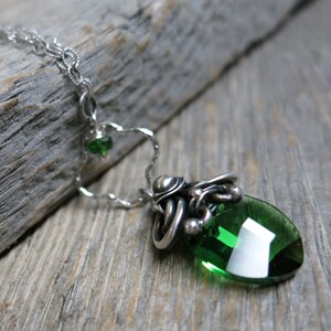 Iulius necklace ... sterling and fine silver / wire wrapped / emerald Swarovski leaf image 2